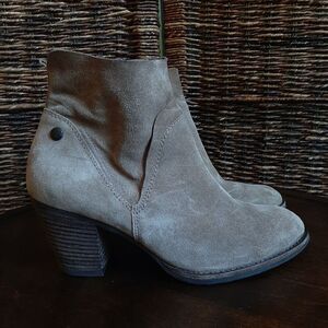 Paul Green Nora Suede Leather Ankle Boots Womens 7 4.5 Taupe Zip Heeled Booties